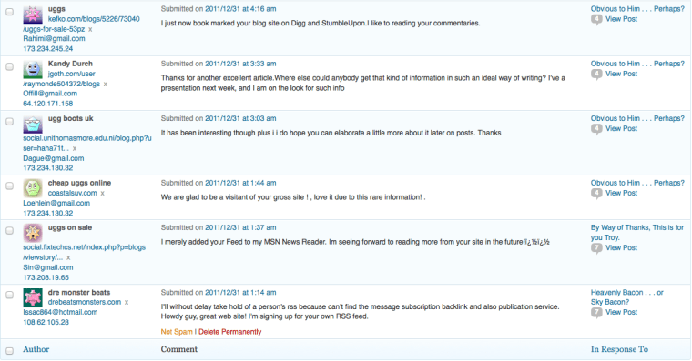 Screenshot of comment spam