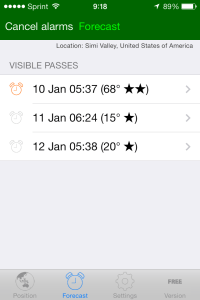 ISS pass notification and alarms