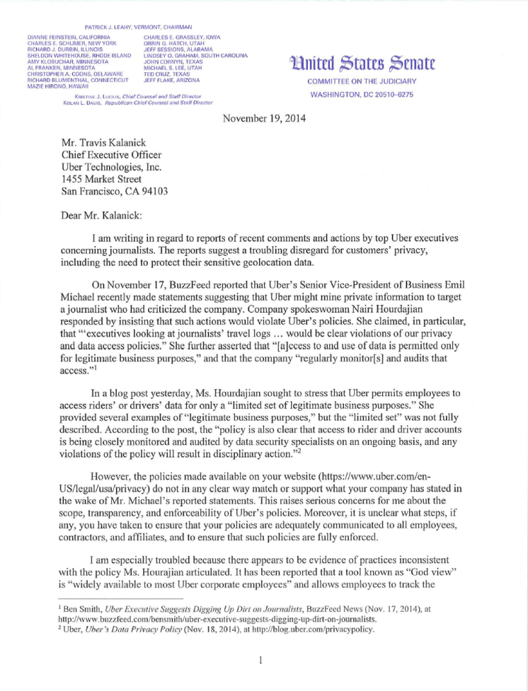 Franken Letter to Uber - Page 1